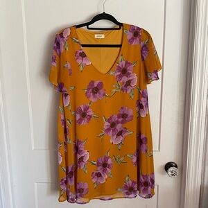 Adrienne Mustard and Purple Floral Dress